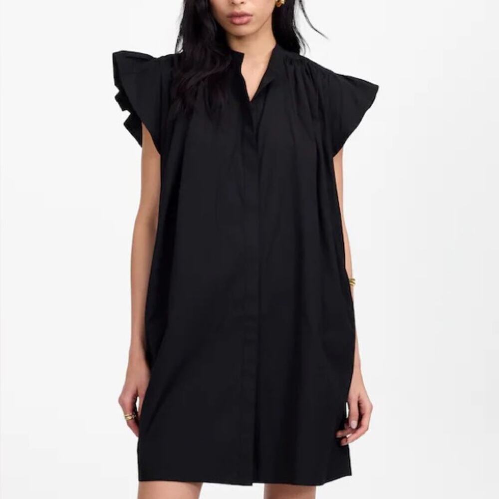 Madewell Black Flutter-Sleeve Mini Dress